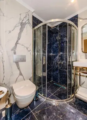 a bathroom with a toilet and a shower at Istanbul Old City Topkapi Porta Romanos Hotel Ottoman Heritage in Istanbul