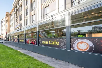 a long cafe on the side of a building at Litros Hotel & Spa in Istanbul