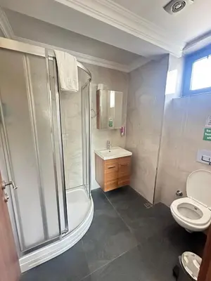 a bathroom with a shower and a sink and a toilet at Hotel La SERA in Istanbul
