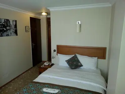 a hotel room with a bed and a telephone at Avlonya Hotel in Istanbul