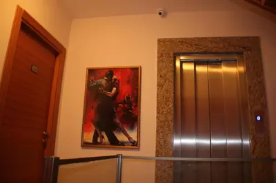 a painting hanging on a wall next to a door at Ottoman Time Hotel in Istanbul