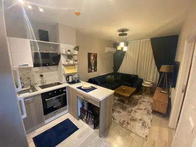 an aerial view of a kitchen and a living room at Classic Suite MK1 in Istanbul