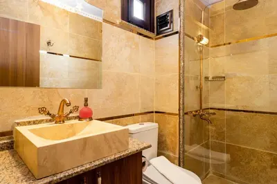 a bathroom with a sink and a shower and a toilet at The First Ottoman Dream in Istanbul