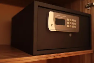 a microwave oven sitting on top of a wooden shelf at Gülec Konak Hotel in Istanbul