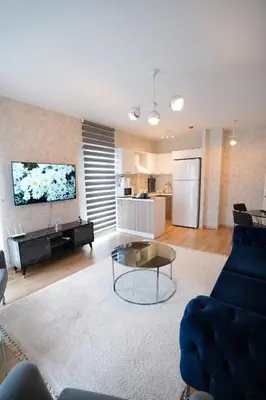 a living room with a couch and a table at King Suite AN9 in Istanbul