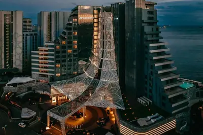a view of a city at night with a building at JW Marriott Hotel Istanbul Marmara Sea in Istanbul