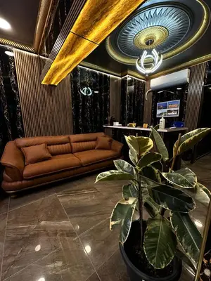 a living room with a couch and a plant at AVRASYAQUEEN HOTEL in Istanbul