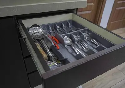 a drawer filled with utensils in a kitchen at Mar Suite in Istanbul