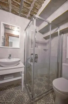 a bathroom with a shower and a sink and a toilet at İkiz Konak Boutique Hotel in Istanbul