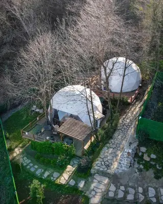 an overhead view of two tents in a garden at ME-GA Glamping in Sapanca