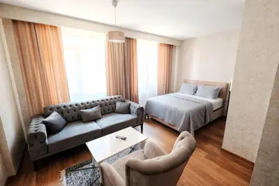 a living room with a bed and a couch at İstanbul Houses Sabiha Gökçen Airport in Istanbul