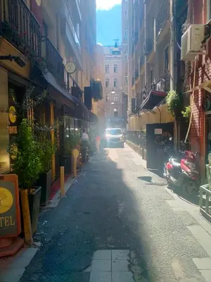 a car driving down a city street with buildings at 2 bedrooms central area located appartment 2 floor in Istanbul