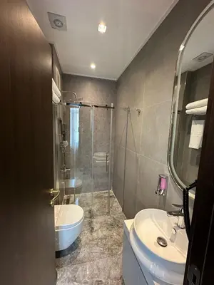a bathroom with a shower and a sink and a toilet at Costera Hotel in Istanbul