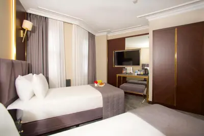 a hotel room with two beds and a television at Yusufpasa Konagi - Special Class in Istanbul