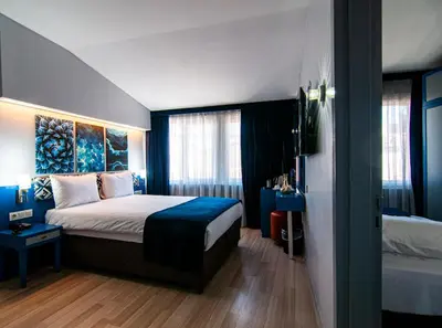 a hotel room with a bed and a window at Lapis Inn Hotel & Spa ( Ex. Ambassador Hotel) in Istanbul
