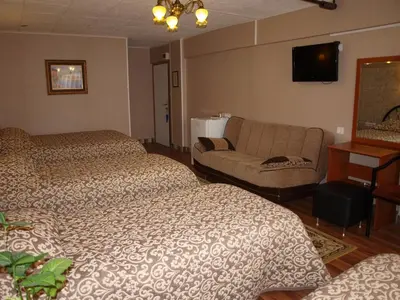 a hotel room with two beds and a couch at Hotel Nezih Istanbul in Istanbul