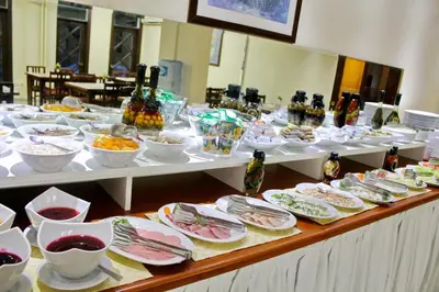 a buffet with many plates of food on a table at Hotel Historia-Special Category in Istanbul