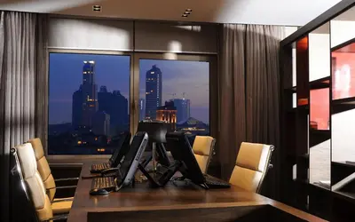 a conference room with a view of a city at Surmeli Istanbul Hotel in Istanbul