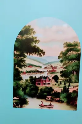a picture of a painting of a house and a river at Nur home1 in Istanbul