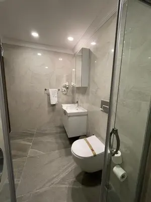 a bathroom with a toilet and a shower at Arena Hotel - Special Class in Istanbul
