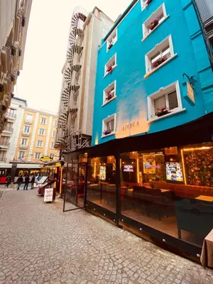 a blue building on the side of a street at Adora Hotel in Istanbul