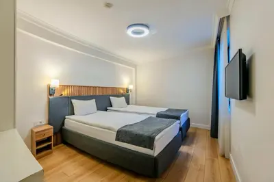 a hotel room with a bed and a tv at Silvana Hotel in Istanbul