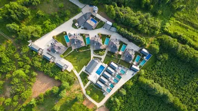 an aerial view of a large house with a yard at Alya Kartepe Villa Hotel in Kocaeli