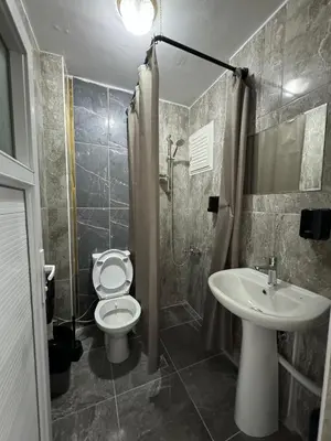 a bathroom with a toilet and a sink at ANA GÜNEY Apart Otel in Nilüfer