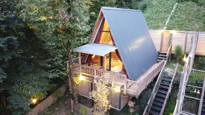an overhead view of a tree house with a deck at VADİ BUNGALOV SAPANCA in Sapanca
