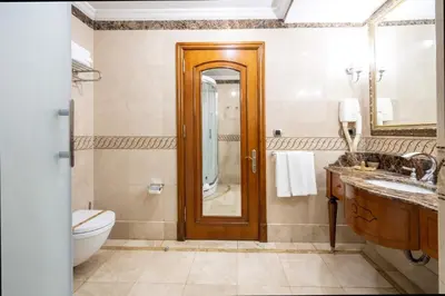 a bathroom with a toilet and a sink and a shower at The Central Palace Taksim in Istanbul