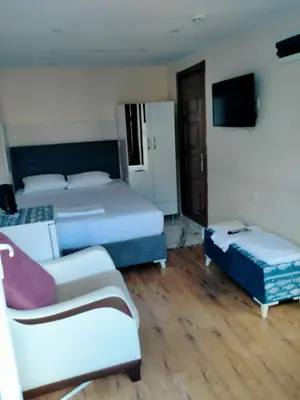 a bedroom with two beds and a couch and a tv at BLUE ROYAL HOTEL in Istanbul