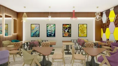 a rendering of a restaurant with tables and chairs at Hampton By Hilton Istanbul Airport, Arnavutkoy in Istanbul