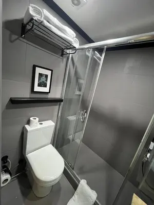 a small bathroom with a toilet and a shower at All Seasons Hotel in Istanbul