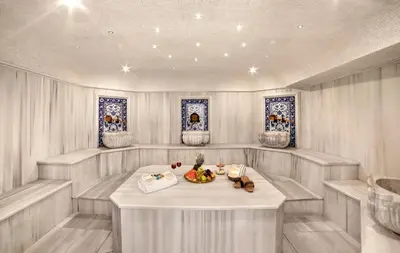 a room with a table with a bowl of fruit on it at Skalion Hotel in Istanbul