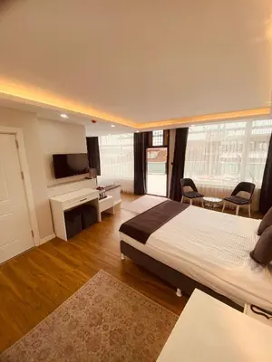 a bedroom with a large bed and a television at Hodegon Suite Hotel in Istanbul