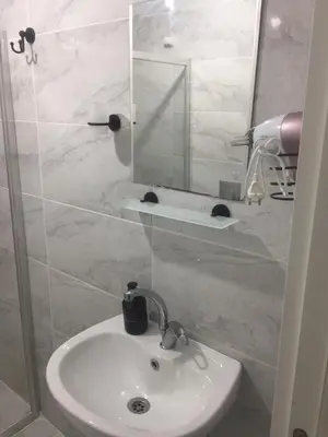 a bathroom with a sink and a mirror at Zelya İstanbul flats in Istanbul