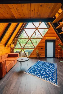 a large room with a large window in a cabin at Dark Sapanca in Sapanca