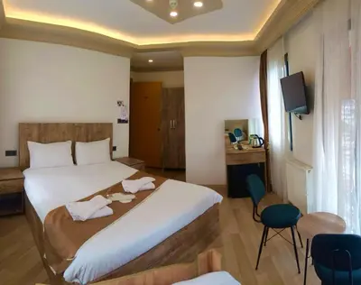 a hotel room with a large bed and a tv at Vento in Istanbul