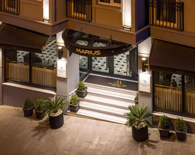 an overhead view of a mall with potted plants at Marius Hotel in Istanbul