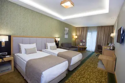 a hotel room with two beds and a television at The Parma Hotel & Spa Taksim in Istanbul