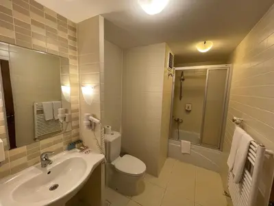 a bathroom with a sink and a toilet and a shower at Beceren Hotel in Bursa