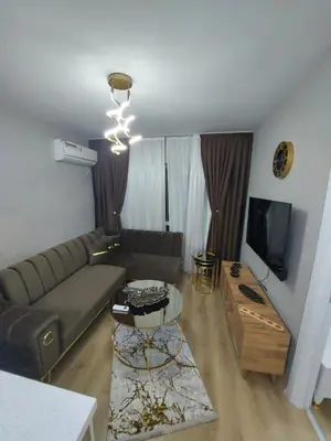 a living room with a couch and a tv at Classic Suite TS32 in Esenyurt