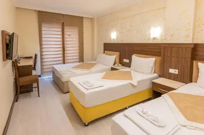 a hotel room with two beds and a television at The Center Hotel in Istanbul