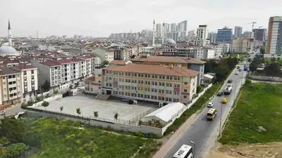 an aerial view of a city with buildings and cars at Deluxe King Suite AS3 in Esenyurt