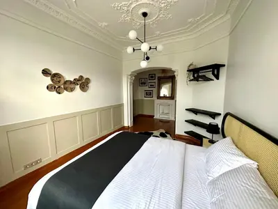 a bedroom with a bed and a ceiling at Botter Dream House in Istanbul