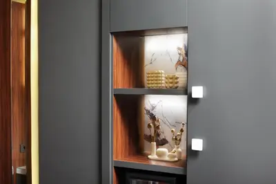 a glass cabinet with some objects in it at Second Suit Hotel in Istanbul
