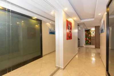 a hallway with a large glass window in a building at GalataportWawhotel in Istanbul
