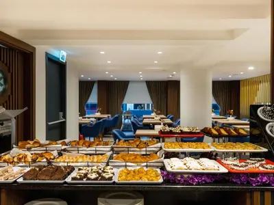 a buffet line with many different types of food at THE BOSFOR HOTEL in Istanbul