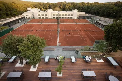 an aerial view of a tennis court in a building at INVENTIST Hotel Sports Academy Istanbul in Istanbul